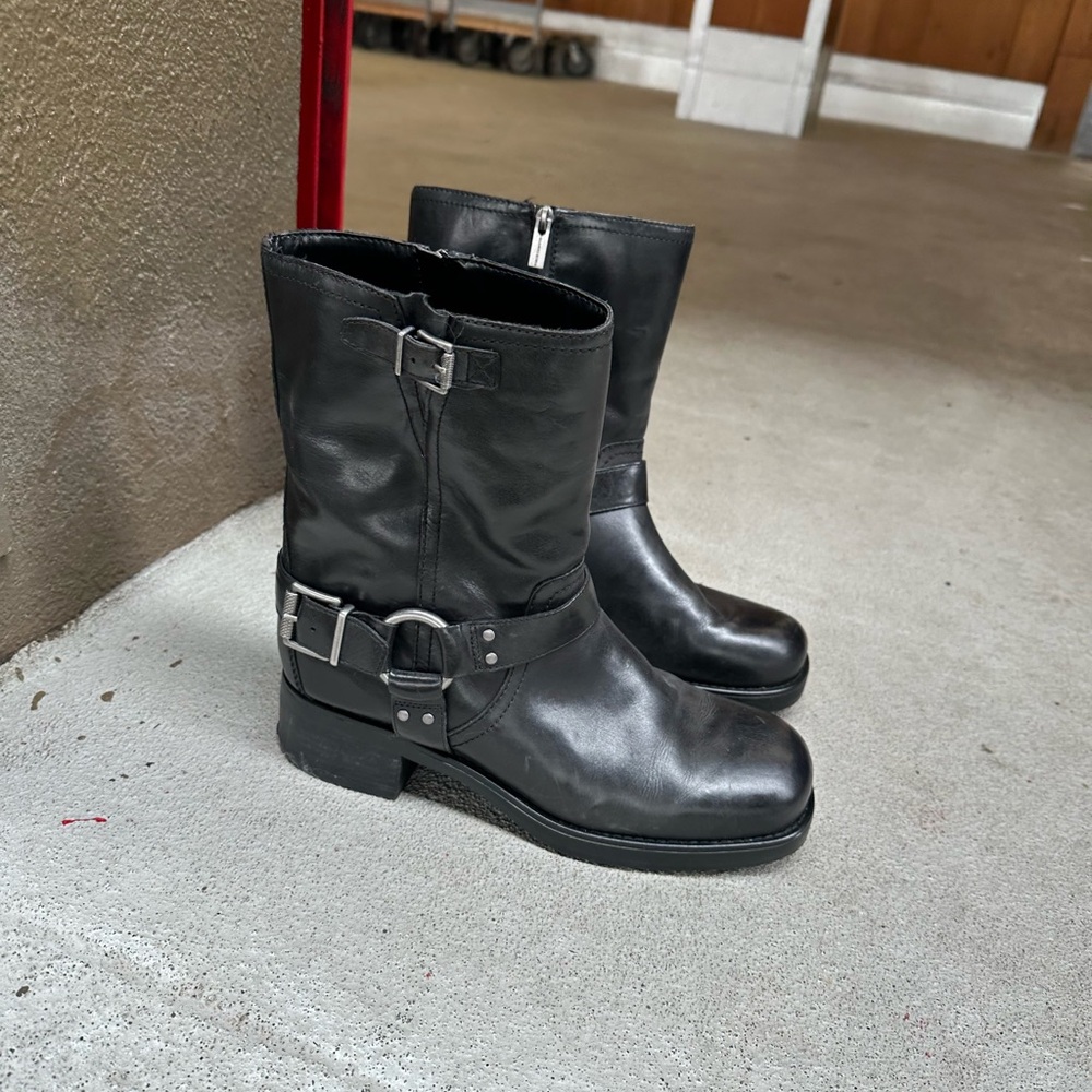 Vince Camuto Black Leather Moto Harness Boots